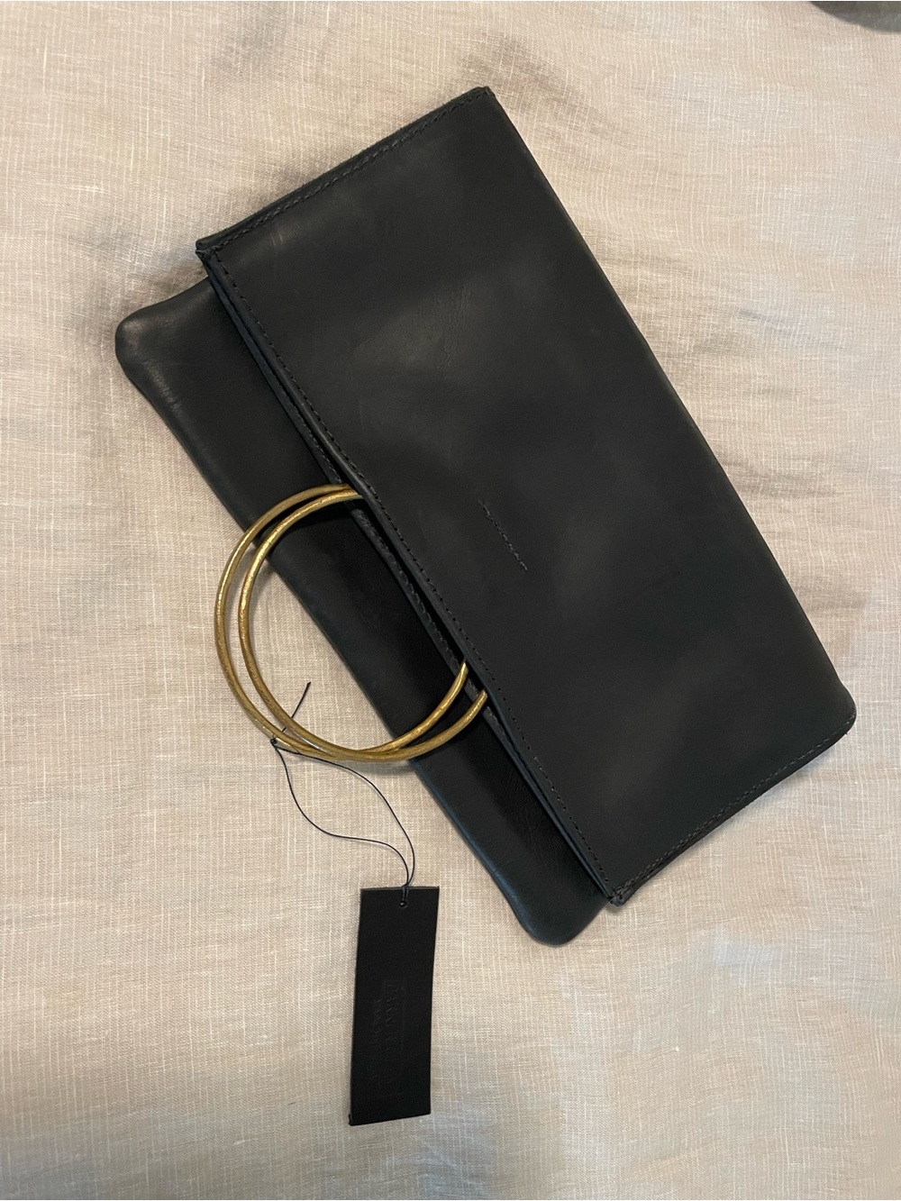 Parker Clay Nyala Fold over Clutch Black Leather bronze handle
